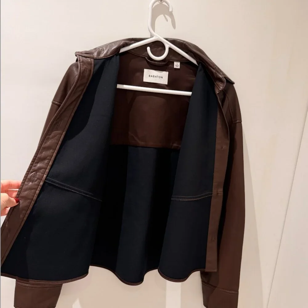 Aritzia Babaton Dark Brown Faux Leather Shirt Jacket Size Small LIKE NEW - Picture 7 of 7